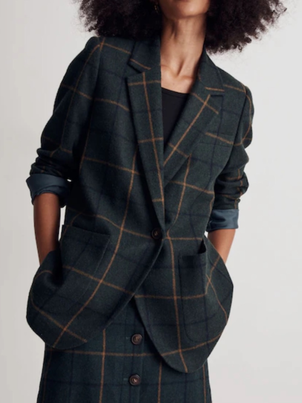 Madewell Larsen Green Windowpane Wool Blend Blazer Women’s Size Small Jacket